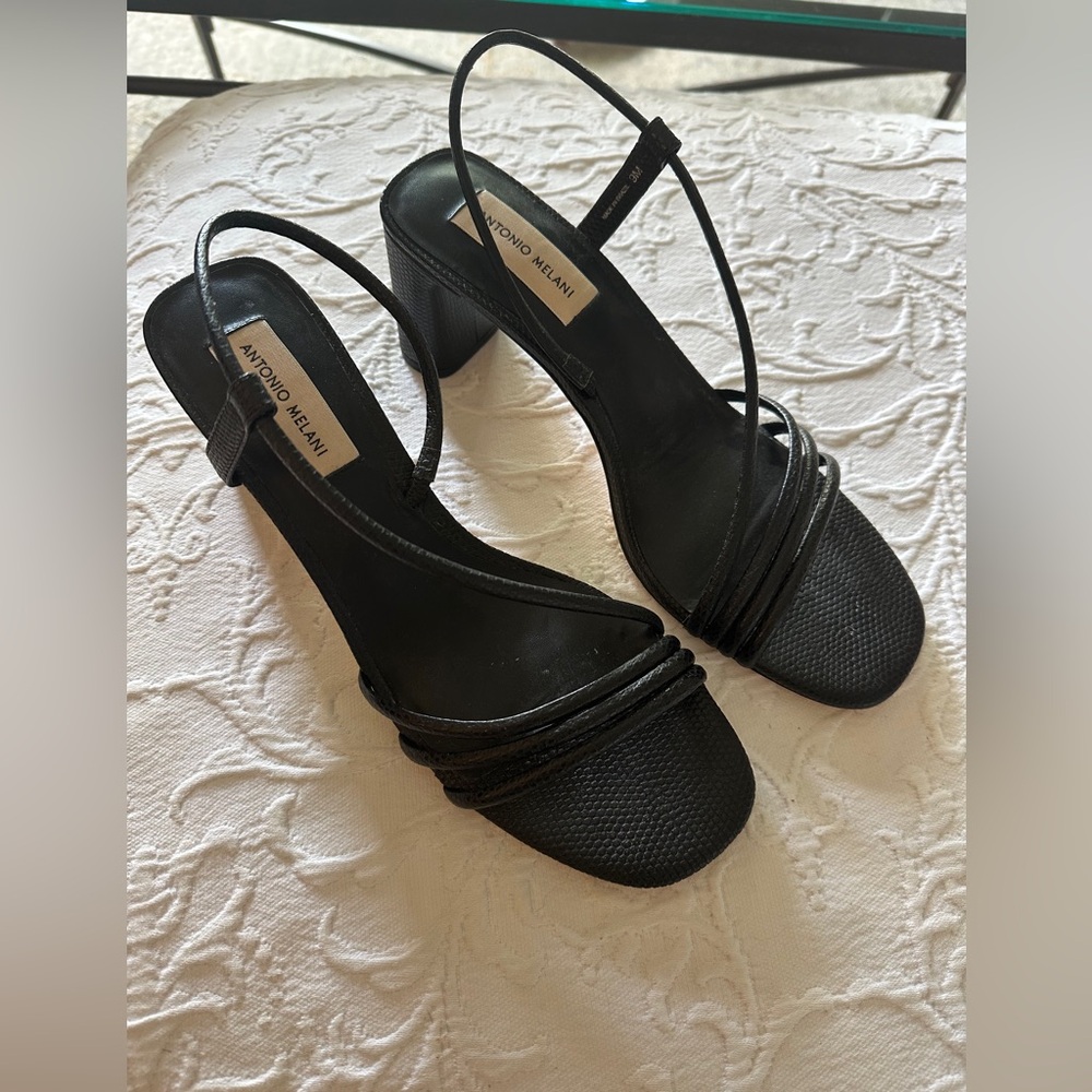 ANTONIO MELANI Black Textured Strappy Heels